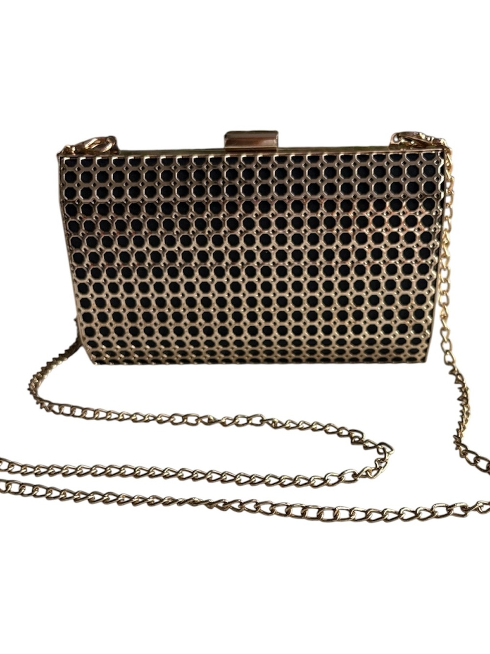 Madison West Metal Hardcase Evening Clutch Purse Removable Chain Strap